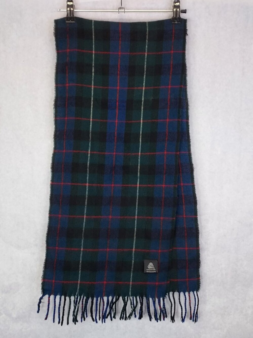 Woolmark Wool Scarf Tartan Plaid Winter Neck Warmer Fringe Men's 12" x 56" Flaw